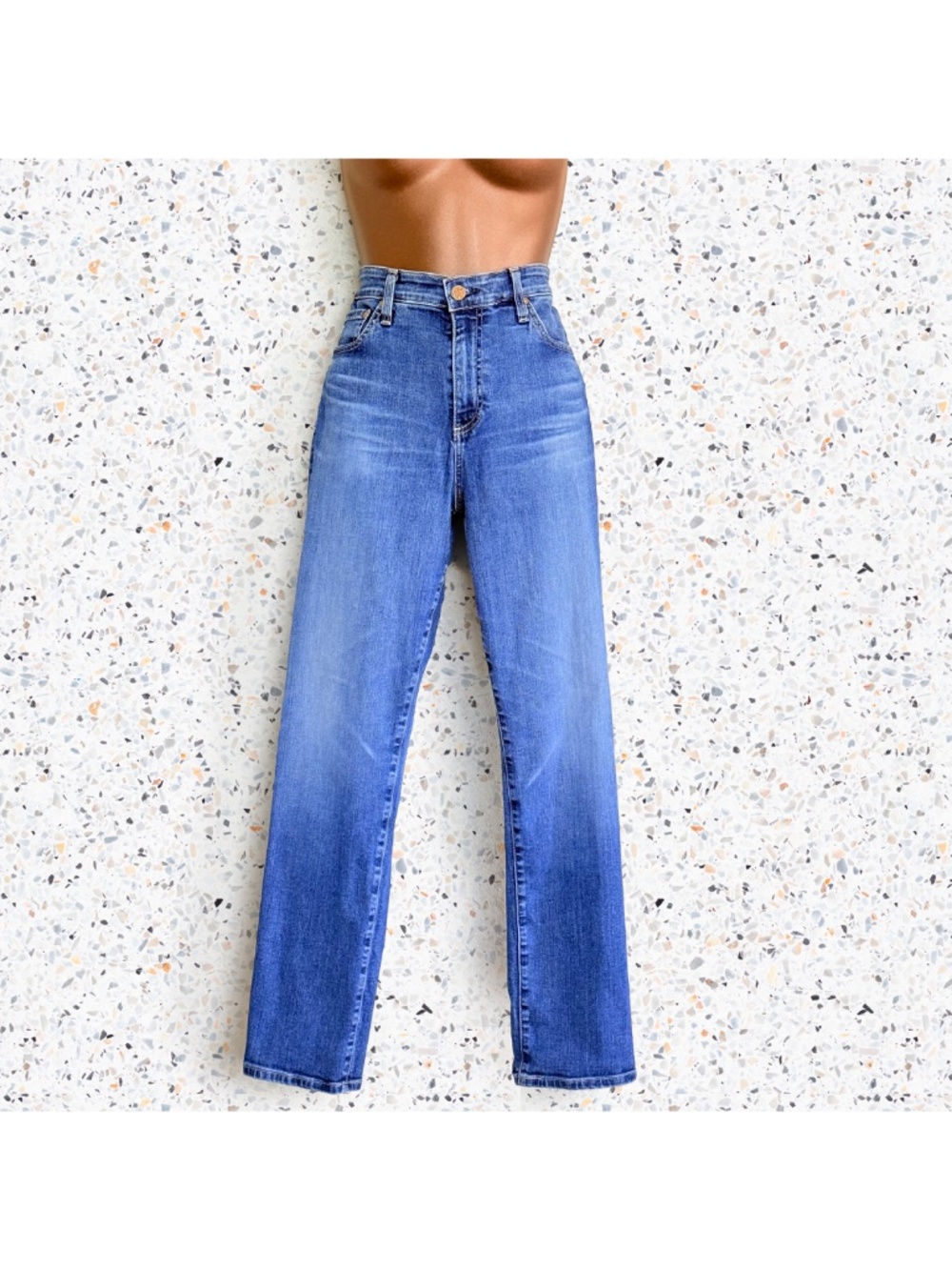 AG x Anthropologie Stevie Straight High-Waist Straight Leg Jeans Med Wash Sz 31